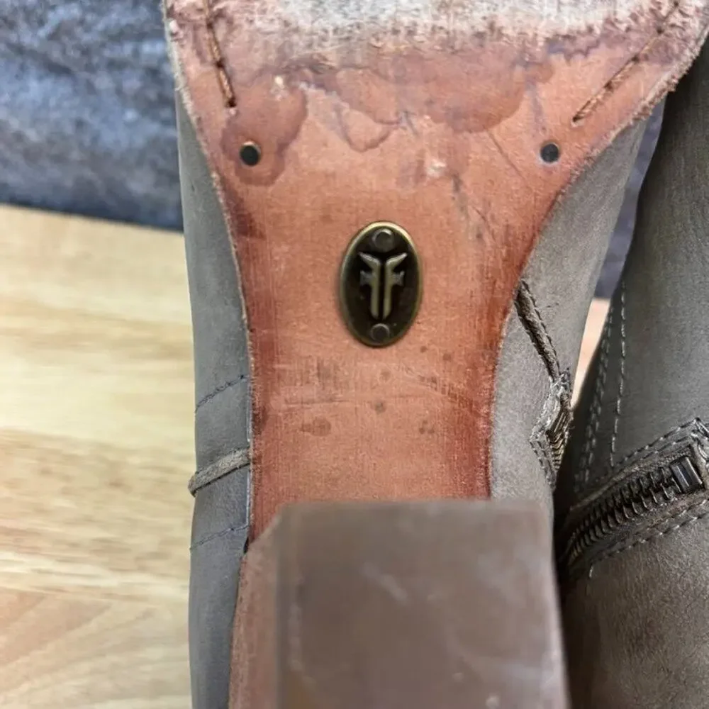 Frye Boot Womens 5.5 Renee Seam Short Leather Grey Side Zip